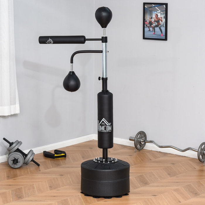 Saco de Boxeo de Pie Ajustable en Altura con 2 Bolas de Velocidad Barra y Base Rellenable Agua o Arena Punching Ball para Adultos 88x50x160-230 cm Negro