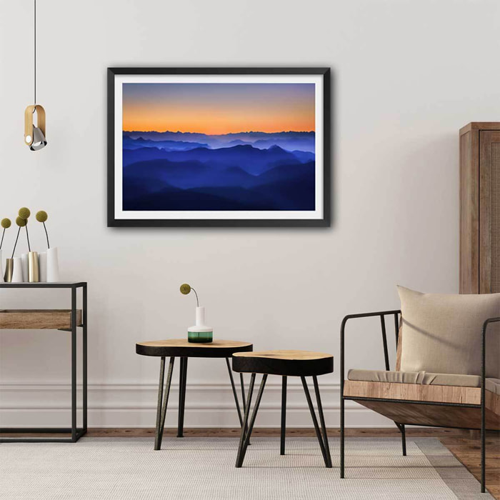 Affiche Mystique montagne Affiche + cadre en bois - Noir