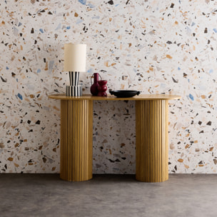 Console scandinave ovale décor bois rainuré LEGACY