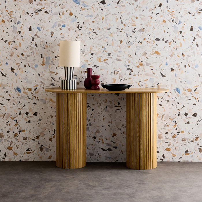 Console scandinave ovale décor bois rainuré LEGACY