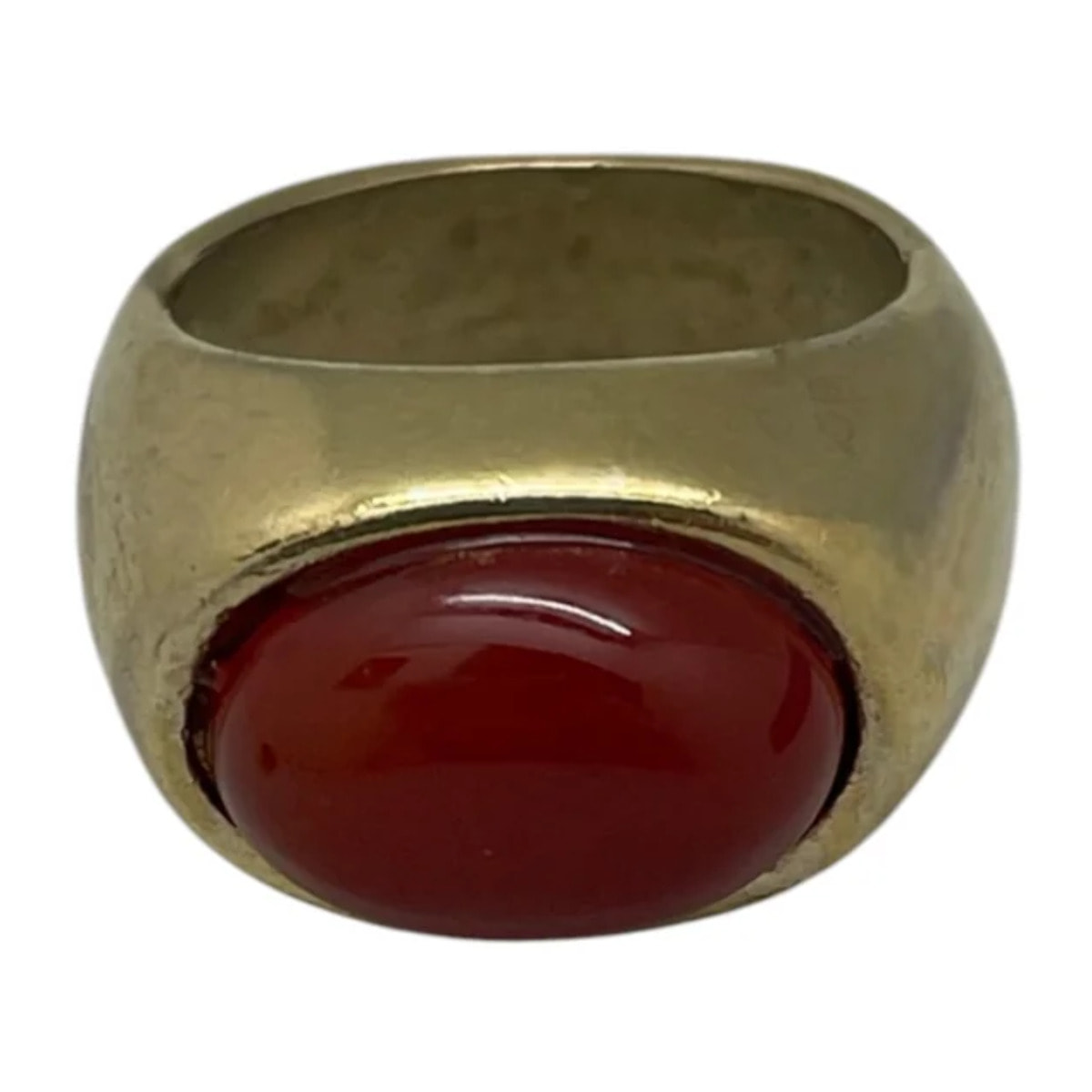 Anillo Joya con piedra natural estilo solitario en dorado con agatha roja