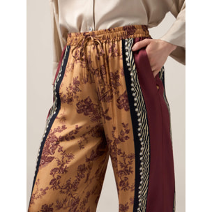 Oltre - Pantalones palazzo de satén estampado - Naranja sol