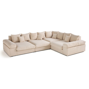 Aspen - canapé d'angle réversible 5 places - assise profonde - en velours côtelé - Beige