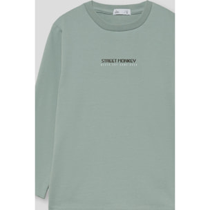 Camiseta niño verde de manga larga, estampado Street Monkey en el pecho, algodón suave y cómodo | Color: Verde medio | Street Monkey