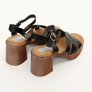 Sandali in simil pelle con tacco comodo quadrato e fasce bicolore