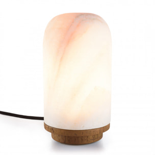 ALIDA - Lampe de table 10x10cm en pierre naturelle d'onyx et teck