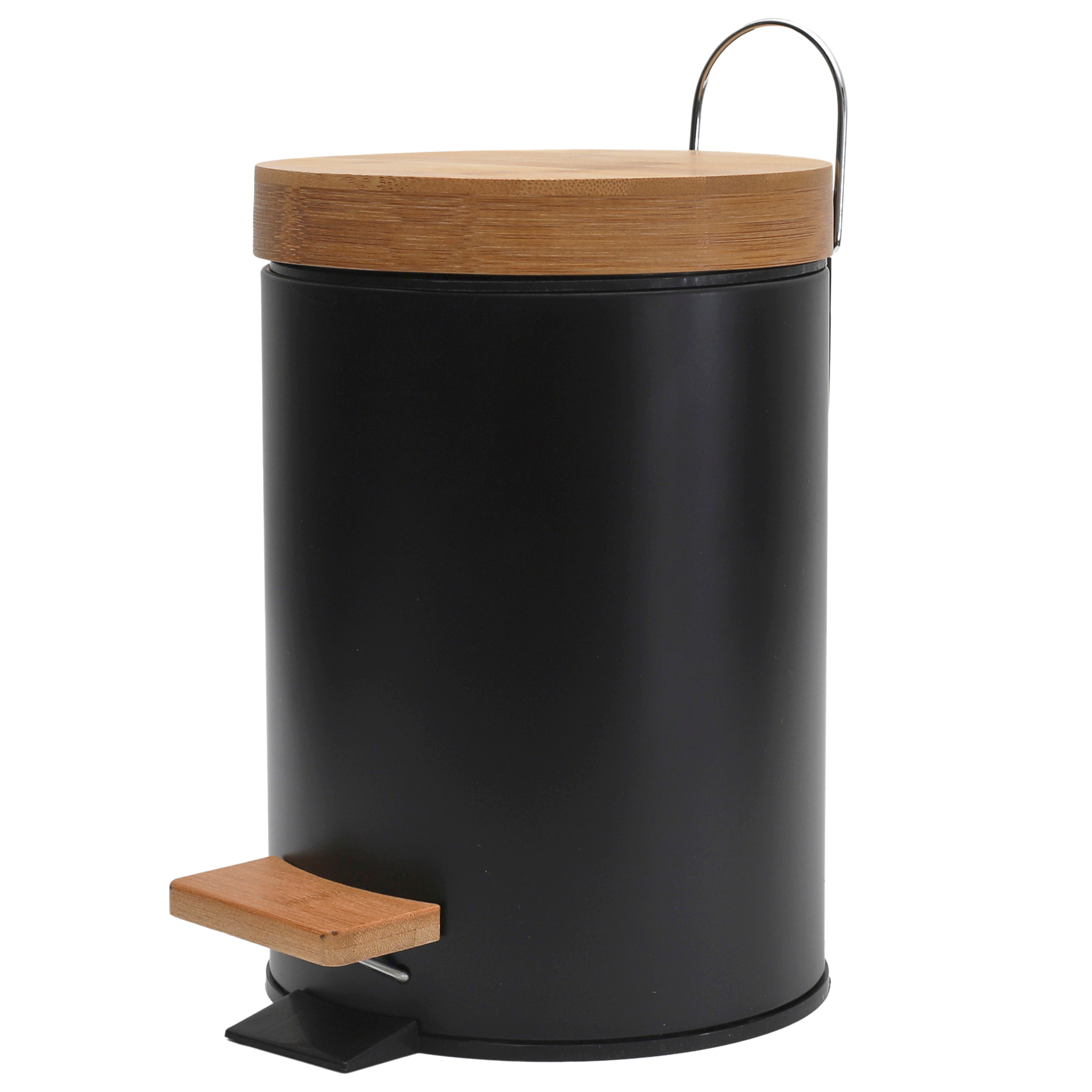 Poubelle A Pedale Metal Et Bambou Noir X2