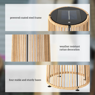 Linterna de Jardín de Ratán Sintético Farola Solar Exterior con Luces LED Encendido y Apagado Automático Impermeable para Terraza Balcón Patio Ø21,5x61 cm Natural