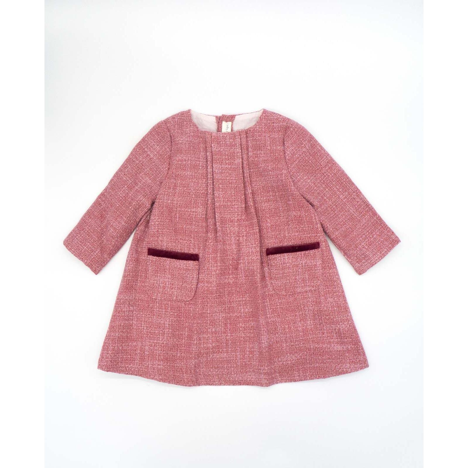 Vestido chanel rosa con bolsillos detalle terciopelo granate