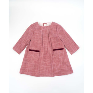 Vestido chanel rosa con bolsillos detalle terciopelo granate