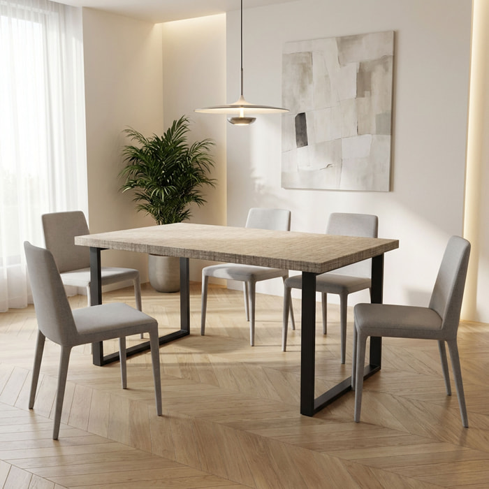 Tavolo da pranzo in legno e metallo con piedi squared neri 220x100 cm Grigio Testurizzato
