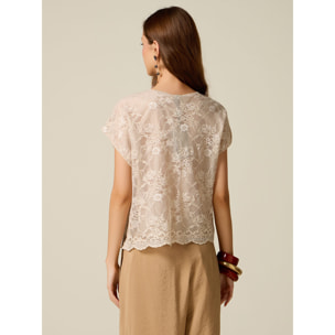 Oltre - Blusa bordada con encaje - Beige