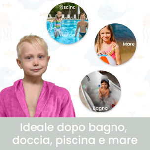 Accappatoio Bambino e Bambina, spugna di cotone, , Assorbente, Morbido, , Certificato Oeko-Tex. Fuxia