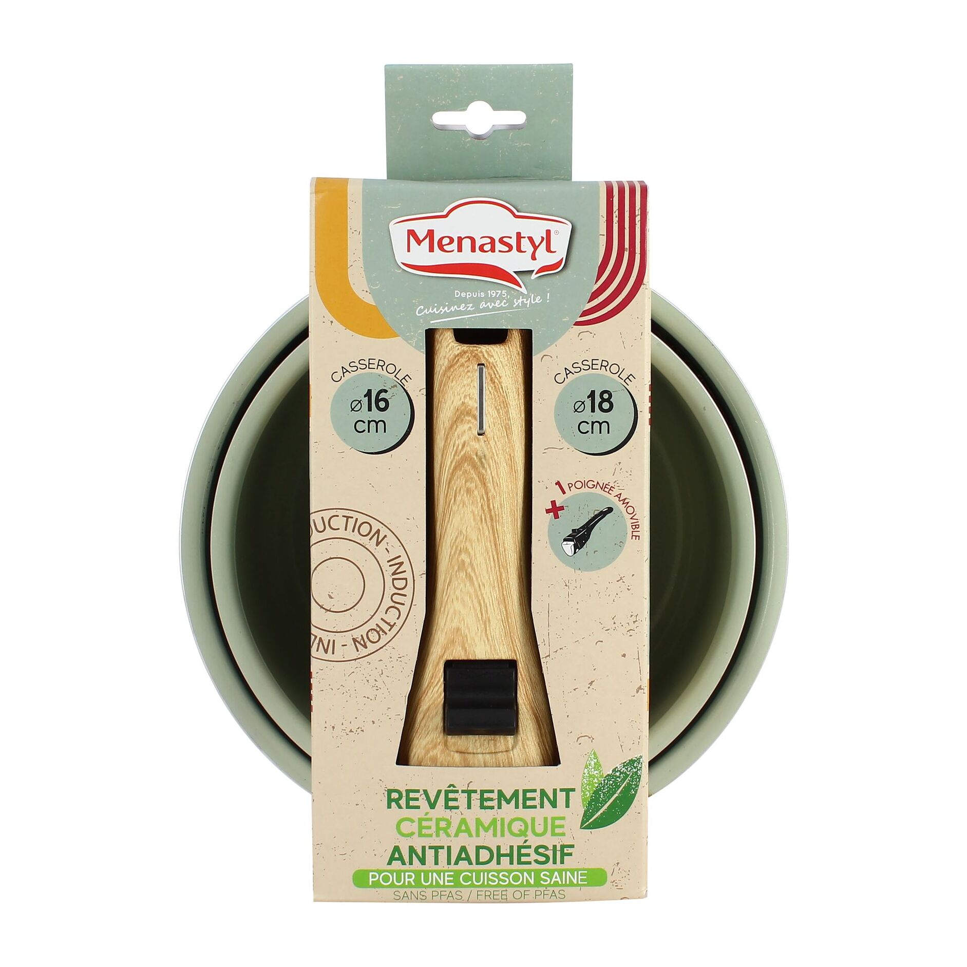 Lot de 2 casseroles céladon revêtement céramique - Tous feux COLORAMA