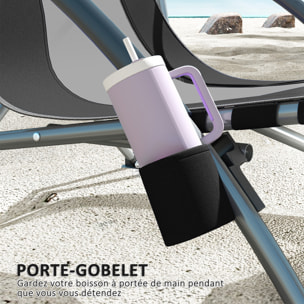 Lot de 2 chaises de plage pliantes - chaise de camping compacte légère poids net 2,2 Kg - métal polyester textilène noir