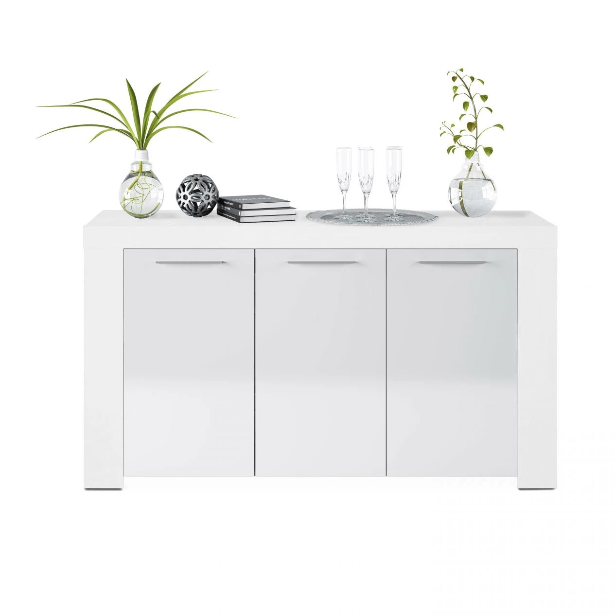 Aparador de 3 puertas con gran almacenamiento en blanco artik 144 cm Dara Blanco Artik (Blanco Mate)