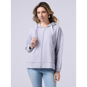 Oltre - Cotton blend sweatshirt with hood and zip - Gris
