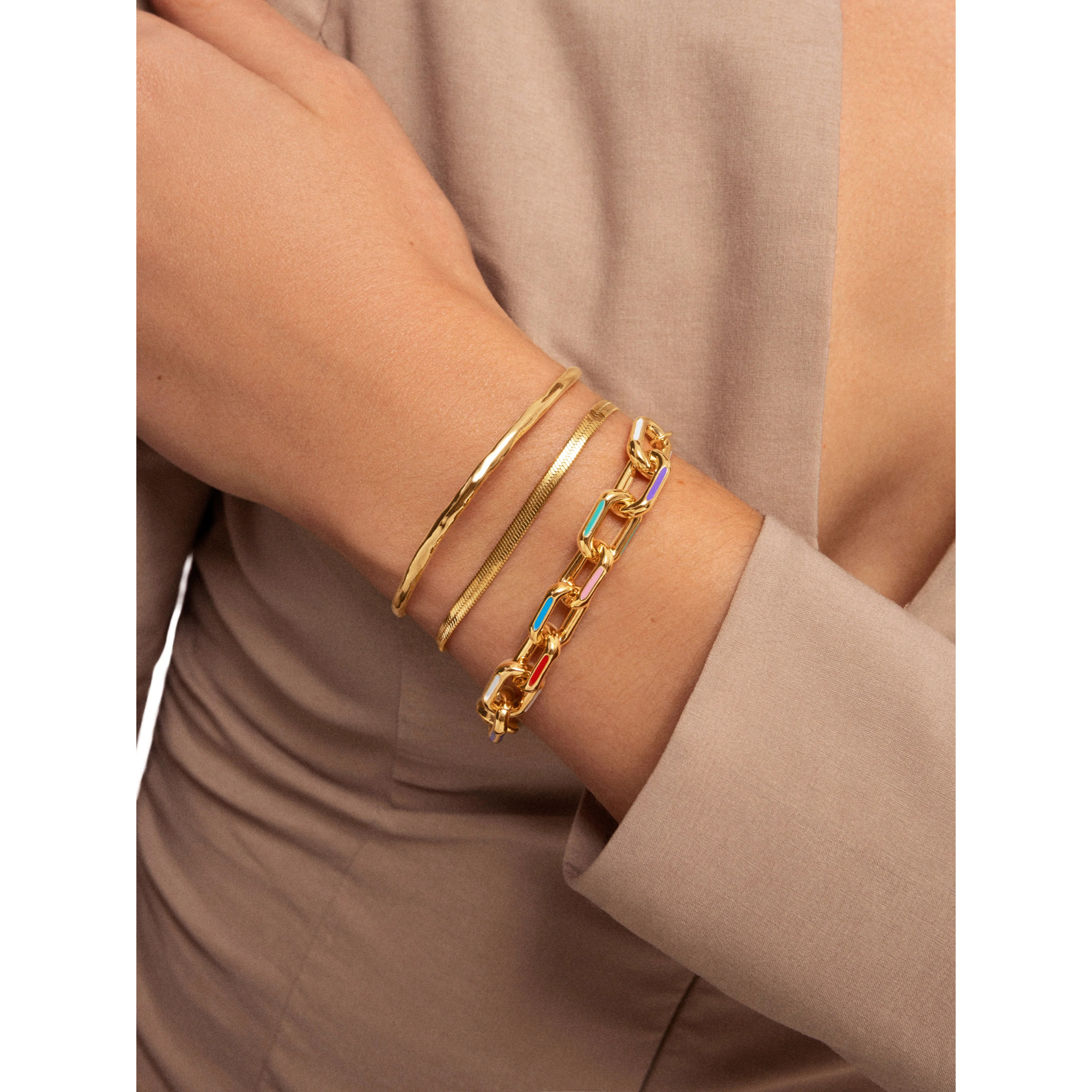 Pulsera Link Rainbow Enamel Acero Baño Oro