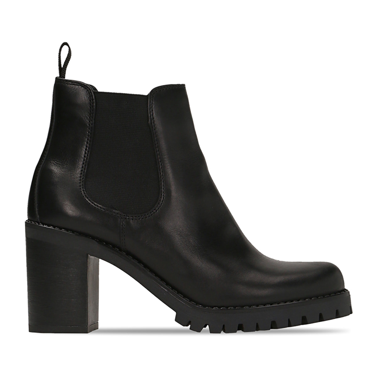 Chelsea boots negras en piel auténtica, tacón alto de 7,5 cm
