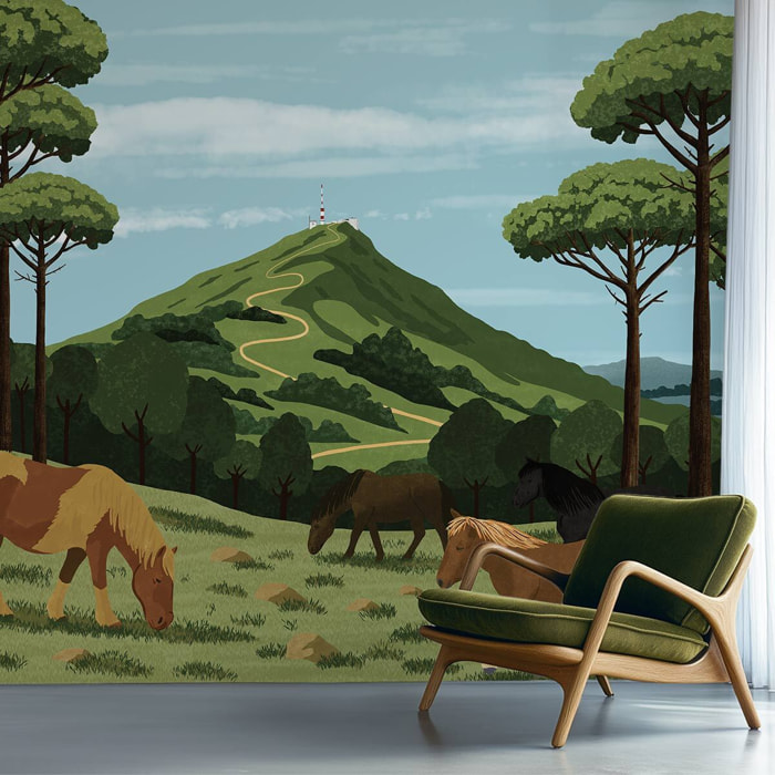 Papier peint panoramique Rhune et pottock illustrés  Intissé