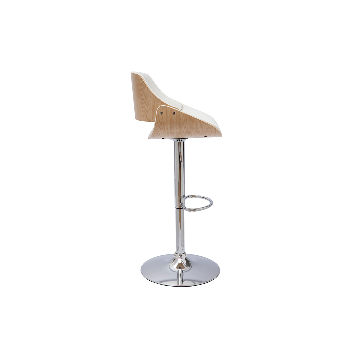 Tabouret de bar design réglable pivotant 360° blanc et bois clair CLASH