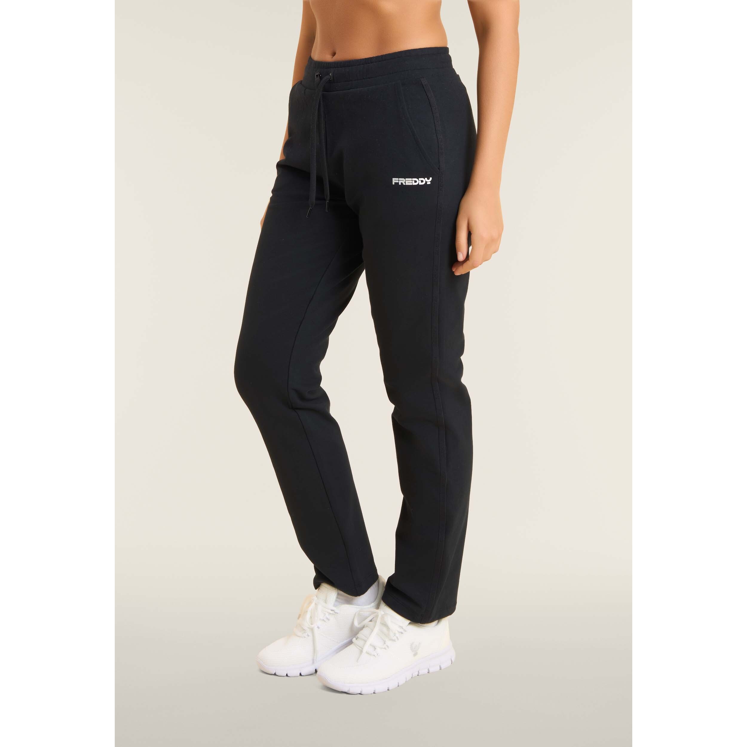 Pantaloni comfort con gamba dritta e stampa laterale