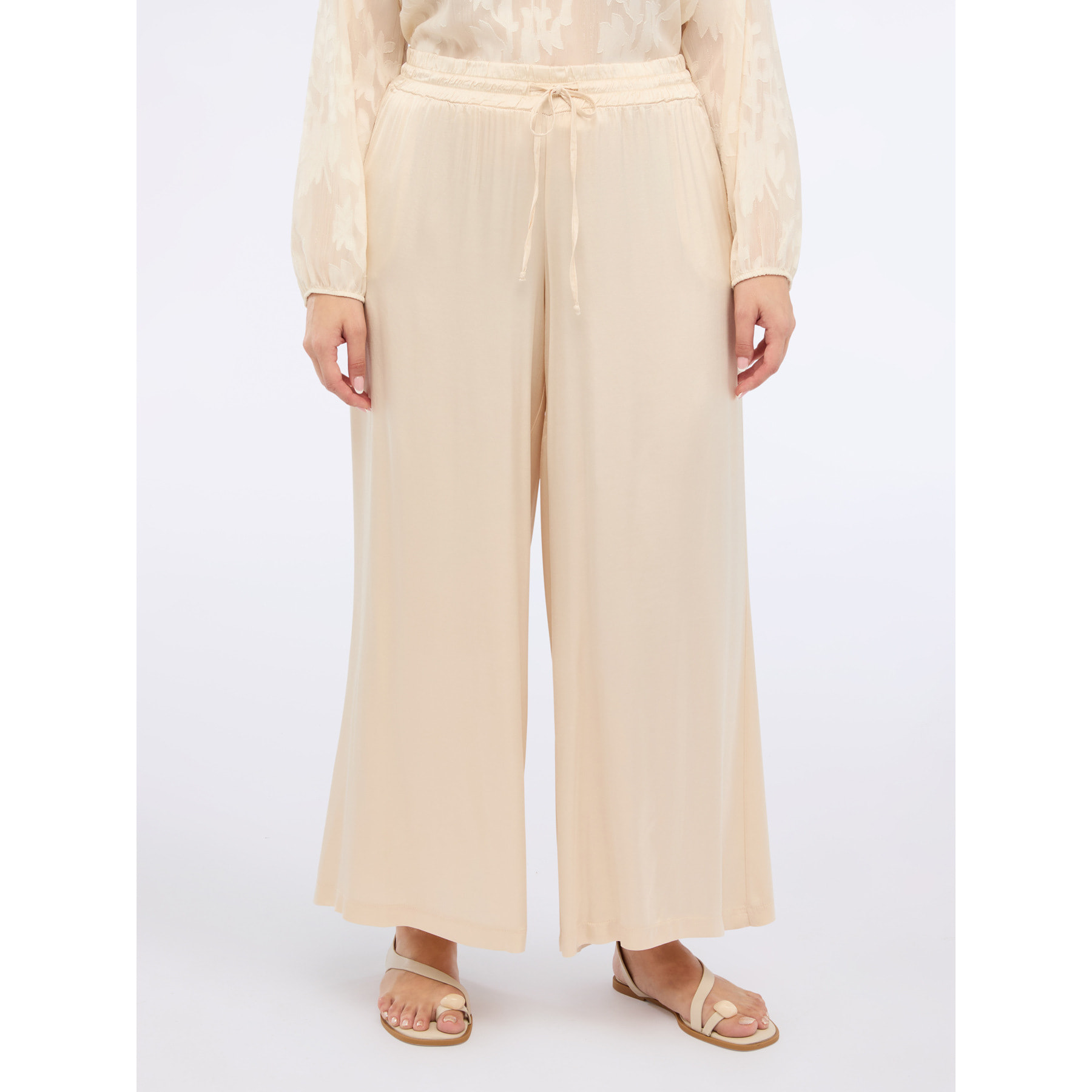 Fiorella Rubino - Pantaloni wide leg in raso stretch - Beige