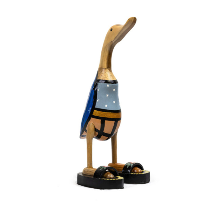 Statue H. 40 cm canard maillot bleu en bois de teck - DUCK