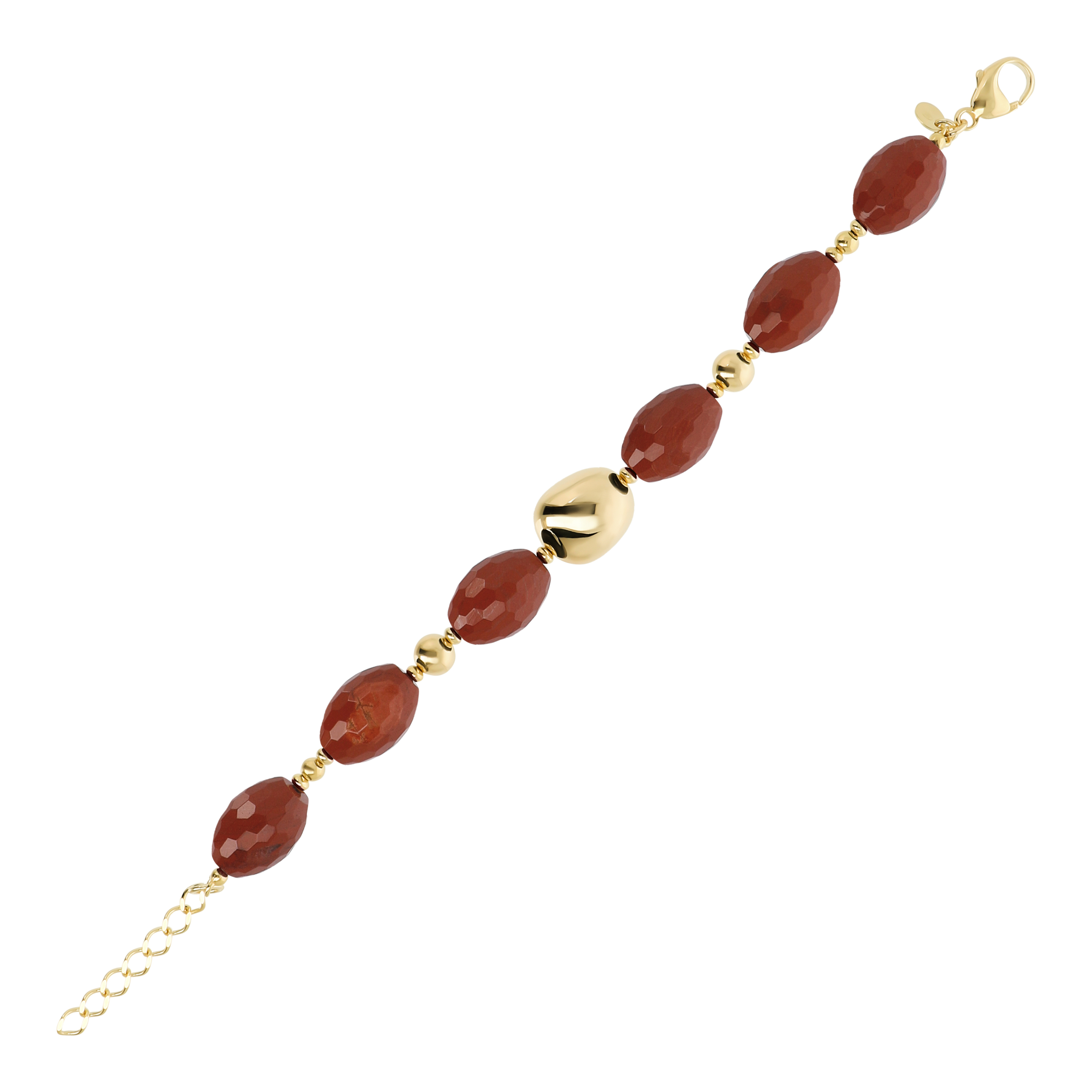 Bracciale in Argento 925 placcato Oro Giallo 18Kt con Diaspro Rosso Sfaccettato