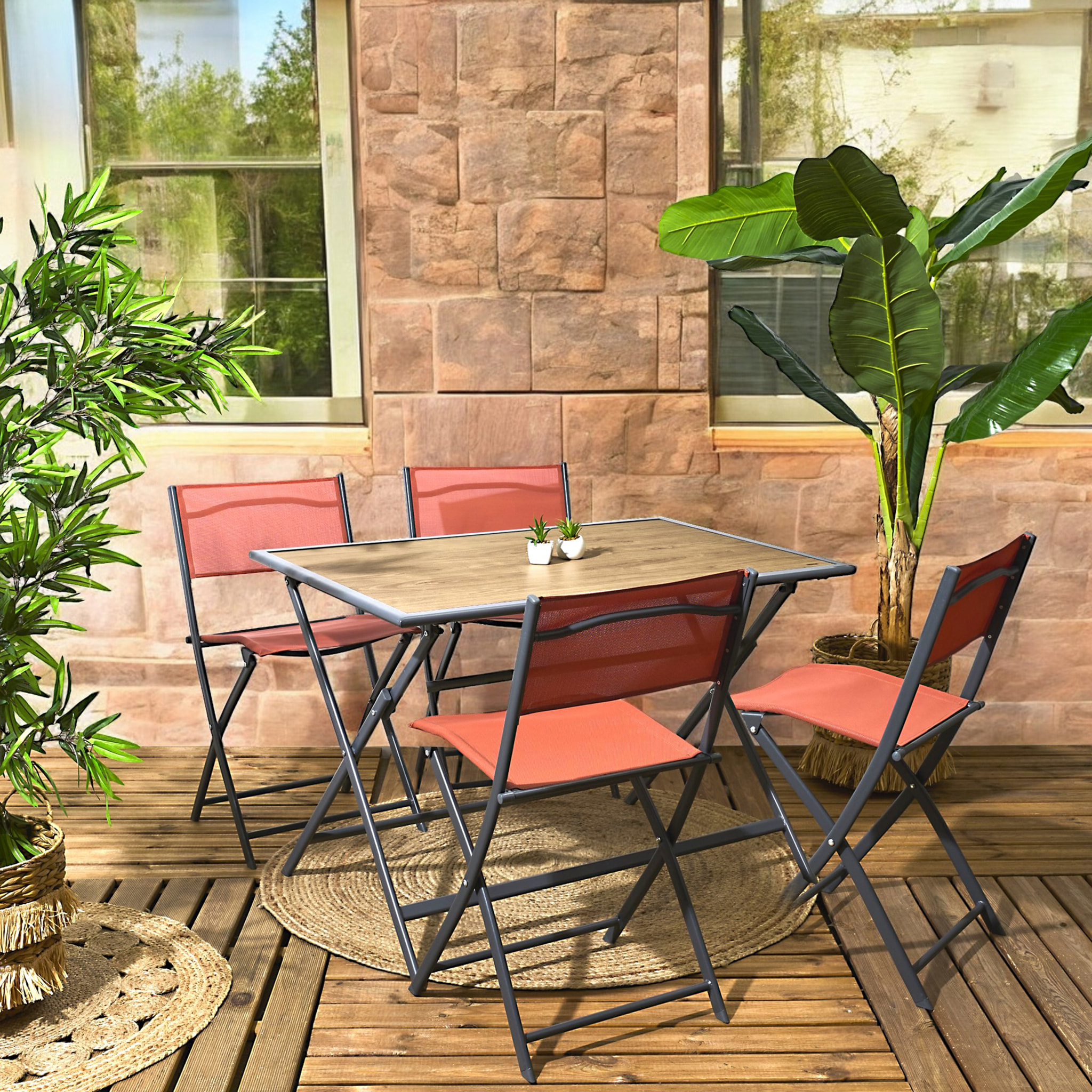 Table Metal Effet Bois Barcelone 110x70