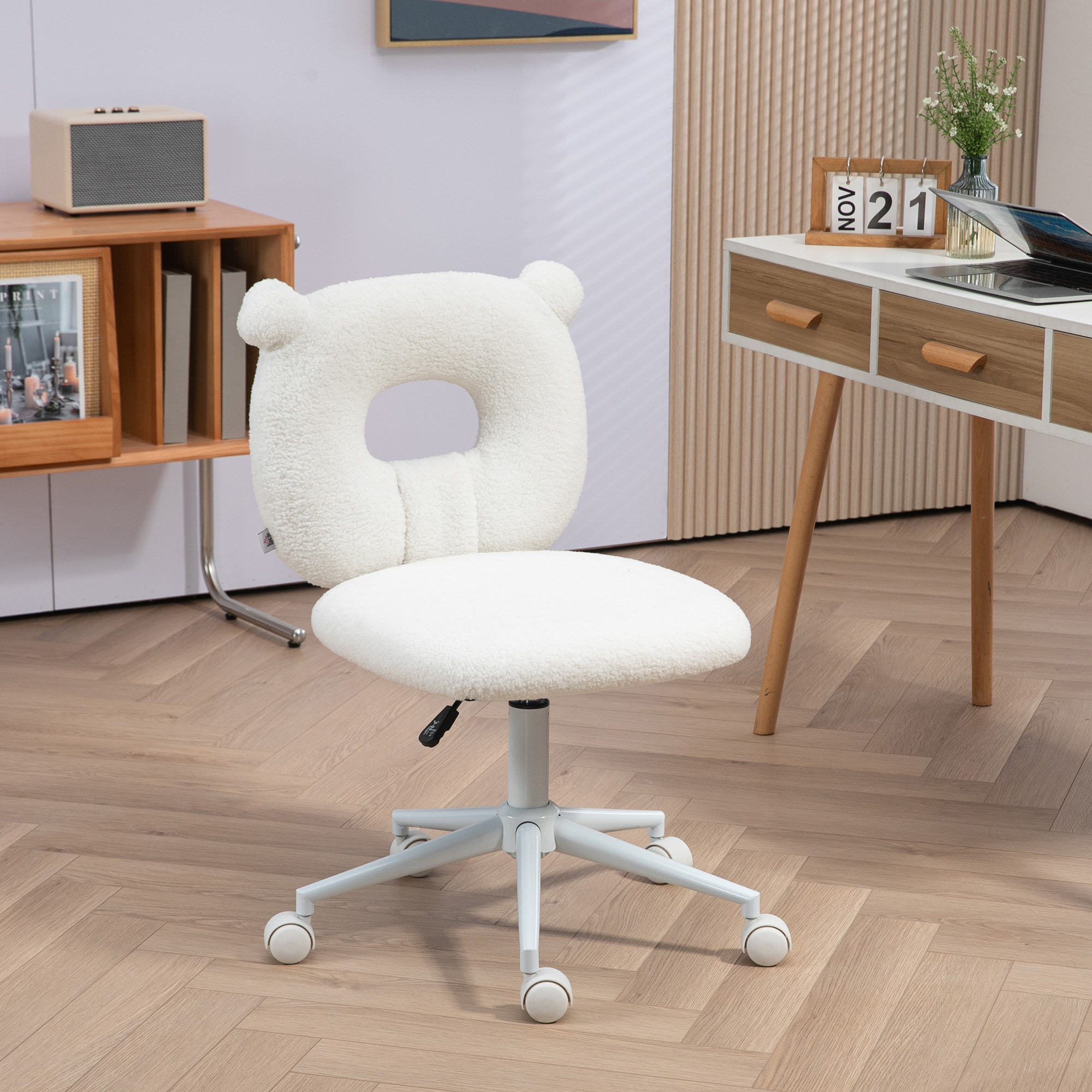 Silla de Escritorio Moderno de Borreguillo Silla Giratoria Infantil con Asiento Ajustable en Altura y Respaldo en Forma de Oso Carga 120 kg