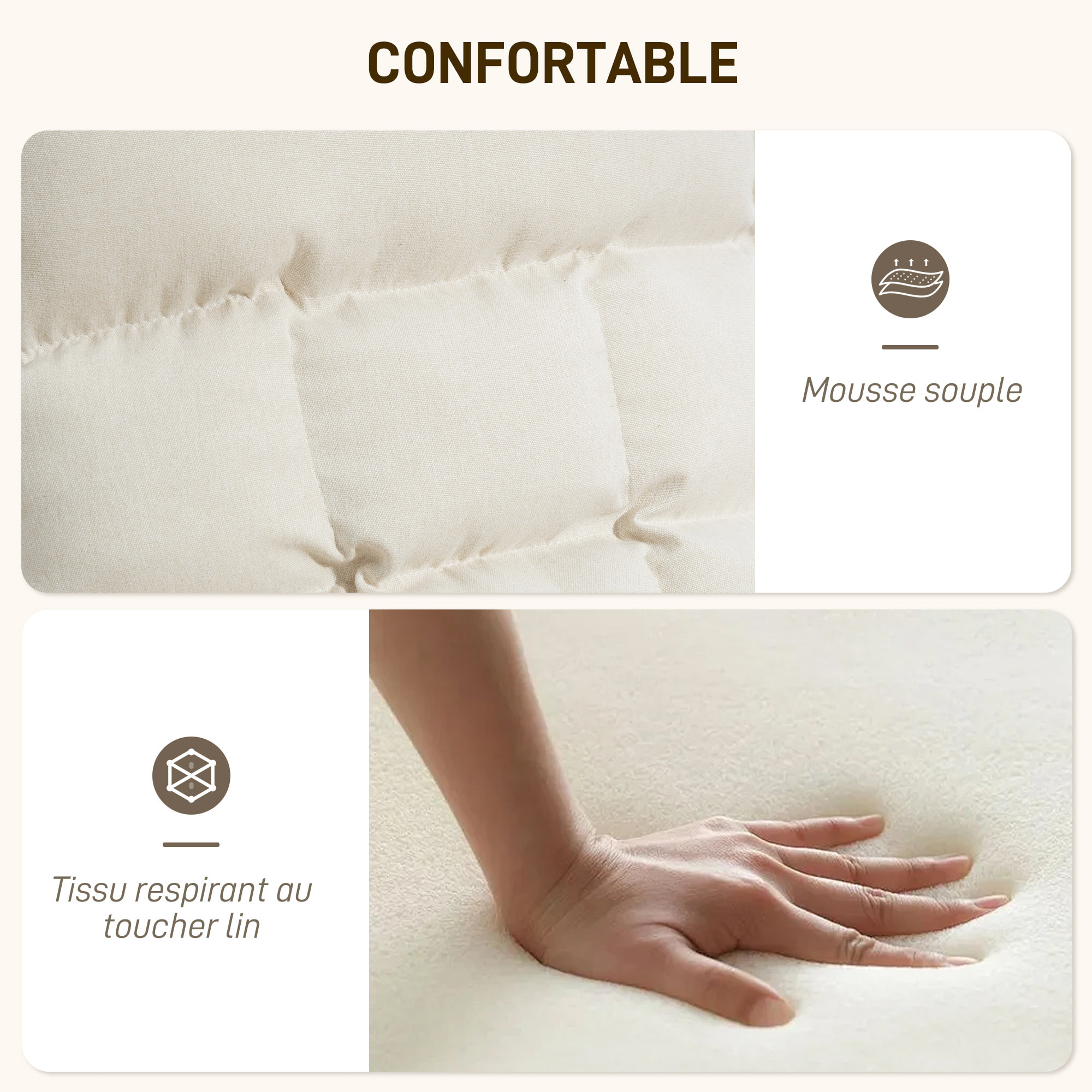 Fauteuil à bascule style nordique repose-pieds ajustable épais coussin blanc cassé bois clair cintré