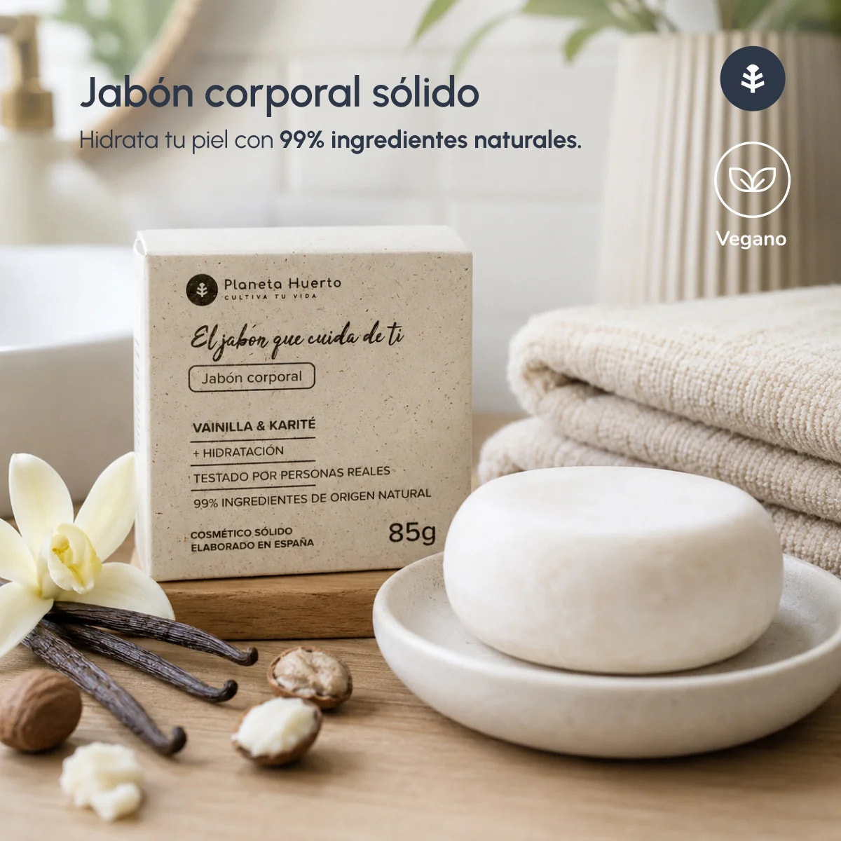 Jabón sólido corporal Vainilla y Karité Planeta Huerto 85 gr