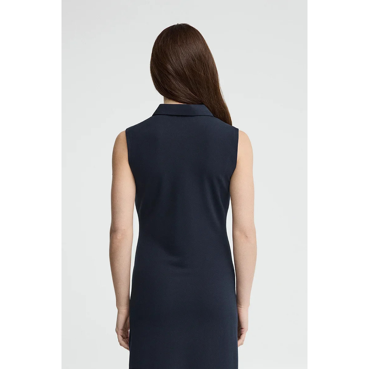 Vestito corto blu marino smanicato, colletto a polo e logo Rigby Go