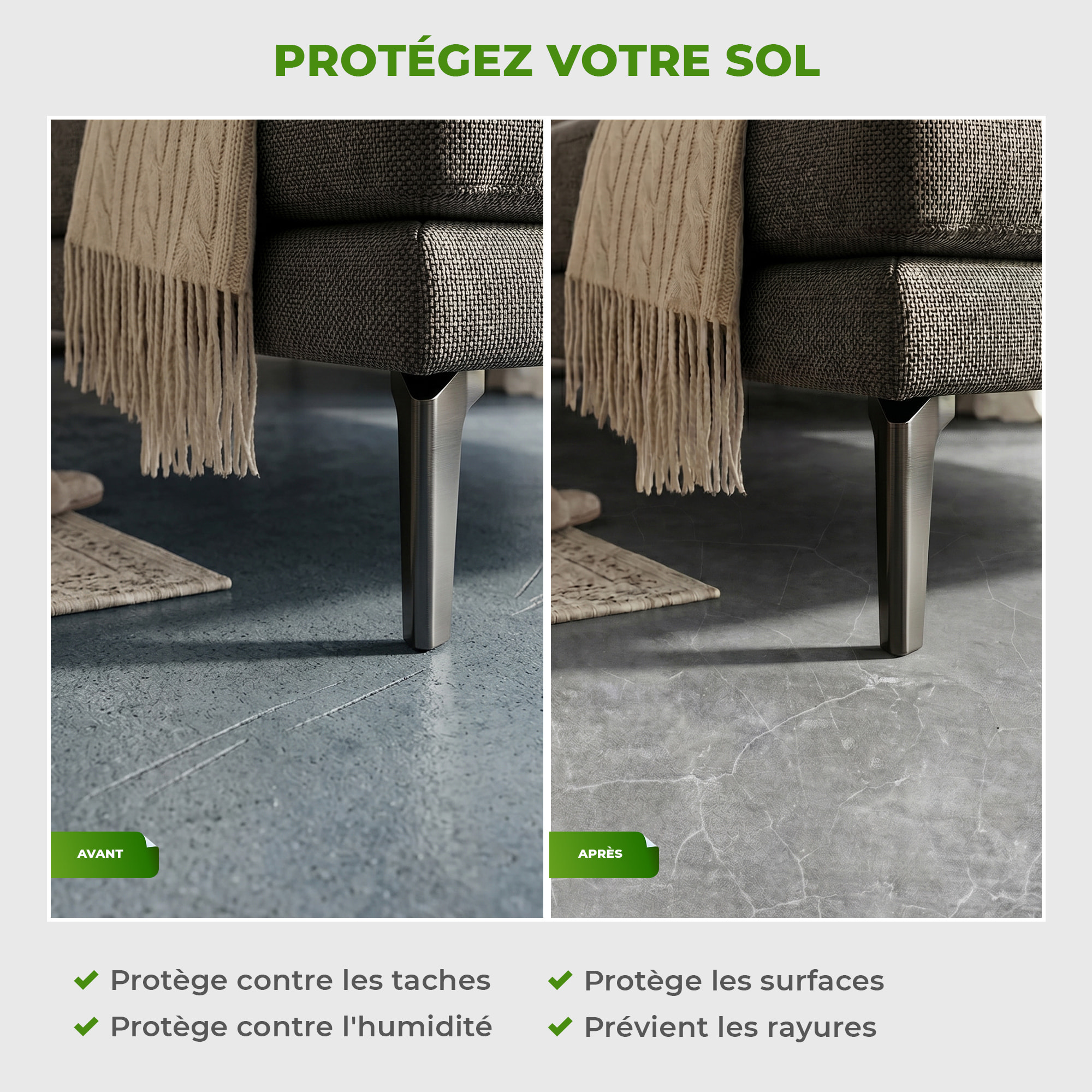 Sticker Sol avec laminat de Protection en Plastique Anti-dérapant | Stickers adhésif Sol - SOL CARRELAGES DALLE DE BETON CIRÉ - 1 sticker