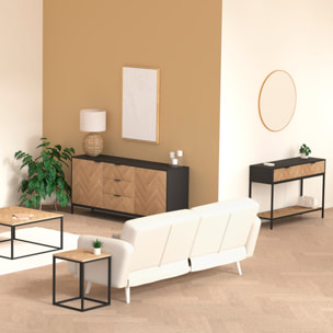 Console "Chevrons" 2 tiroirs effet pin naturel et noir 110x75cm