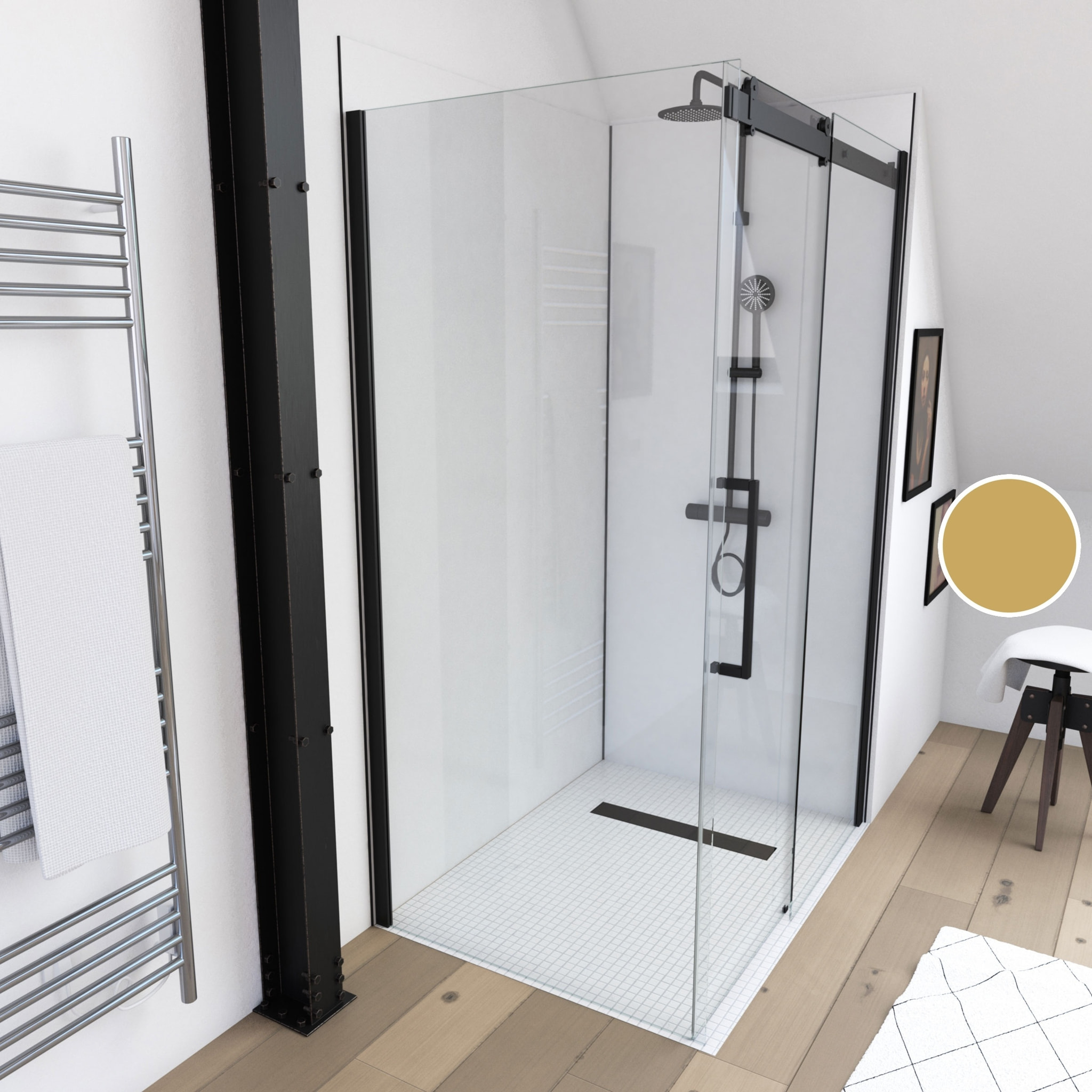 Paroi de retour pour Paroi porte de douche type industriel NOIR MAT - 80x200cm - verre trempe 8mm