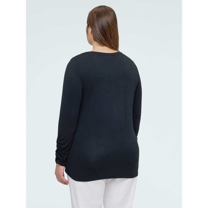 Fiorella Rubino - T-shirt bimaterica con stampa optical - Nero