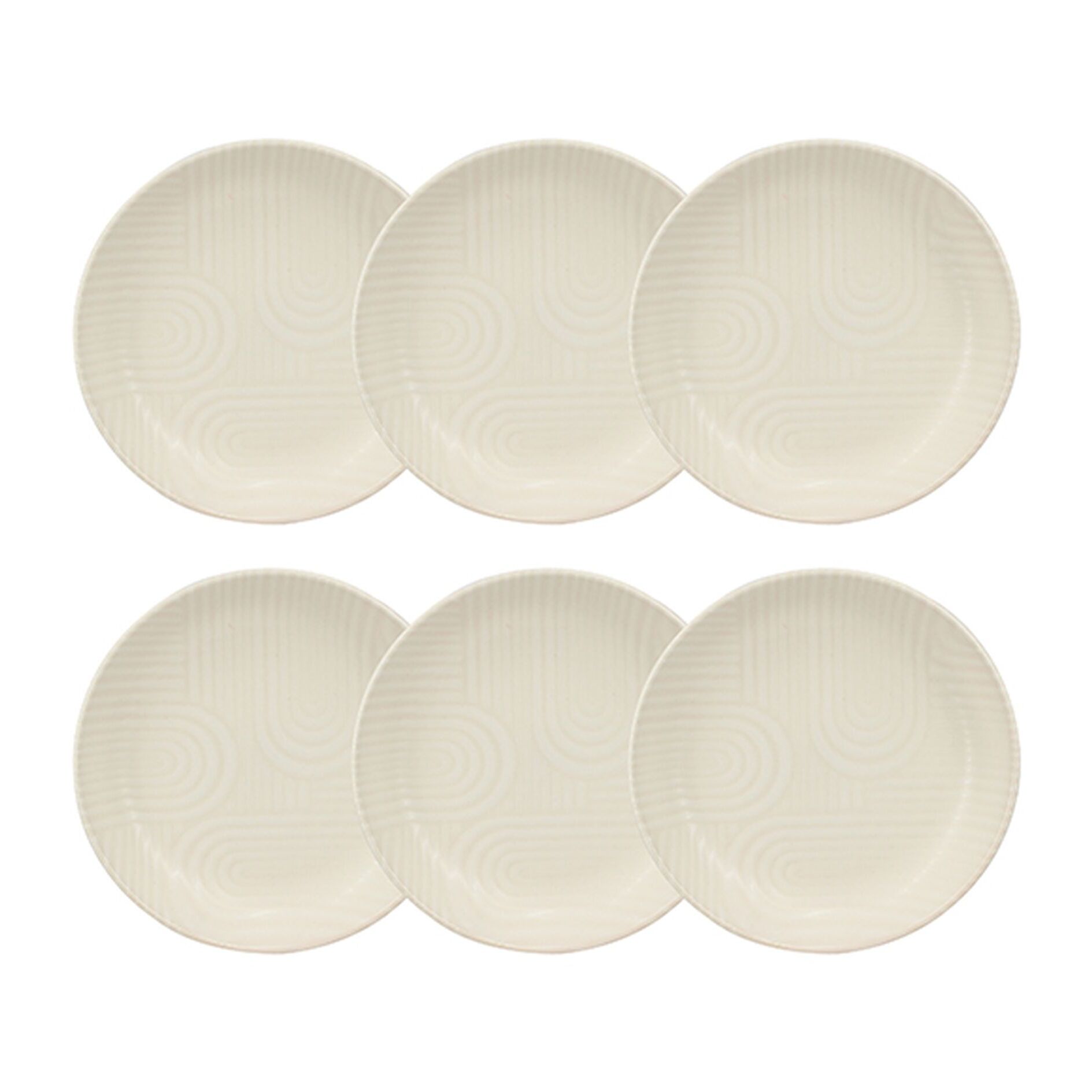 Lot de 6 assiettes creuses 20,5cm avec relief en grès blanc  DUNE