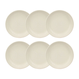 Lot de 6 assiettes creuses 20,5cm avec relief en grès blanc  DUNE