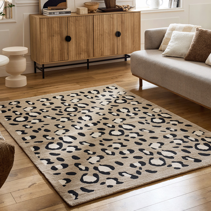 LEOVAH - Tapis salon motif léopard beige