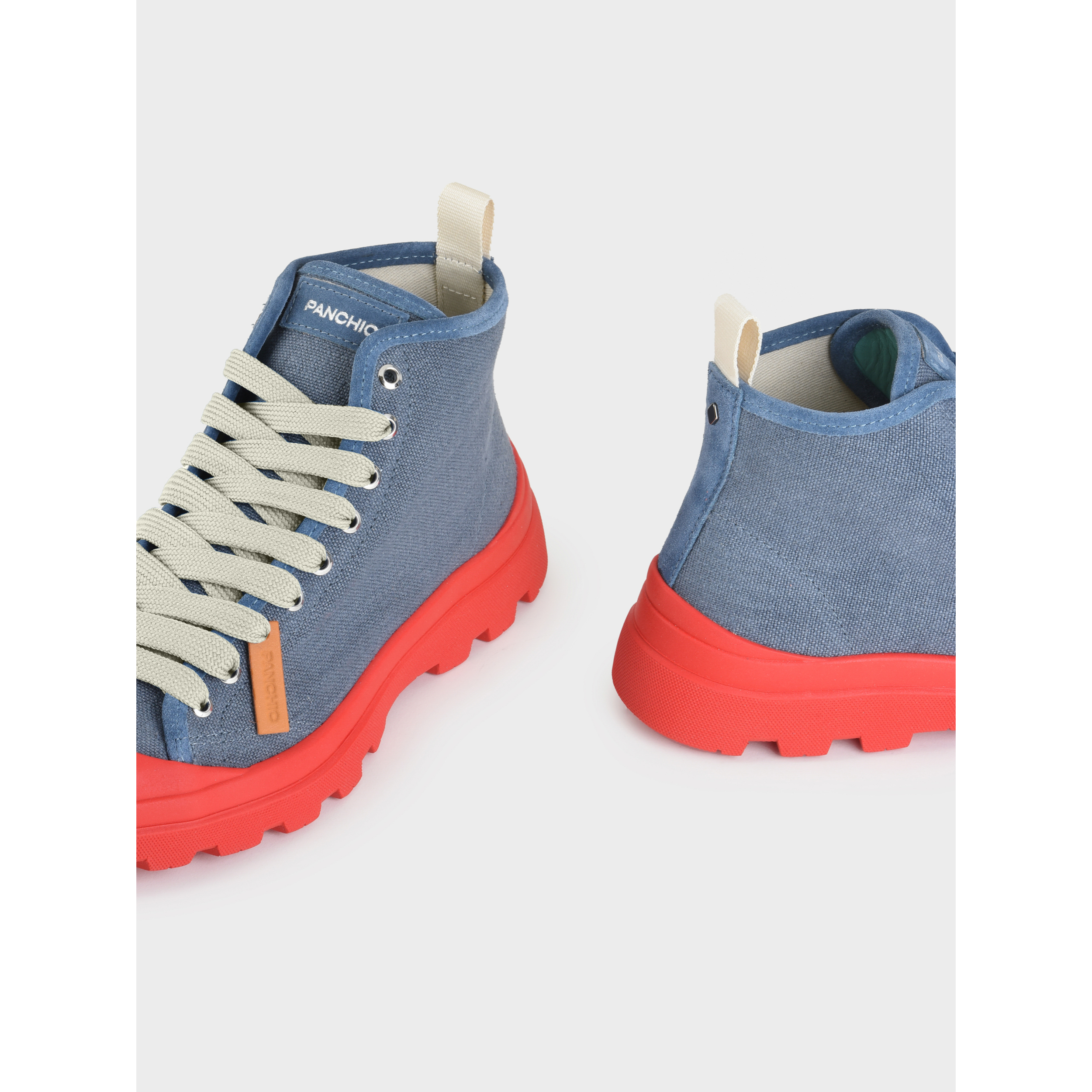 POLACCHINO P03 UOMO IN LINO E SUEDE BLU DENIM-ROSSO