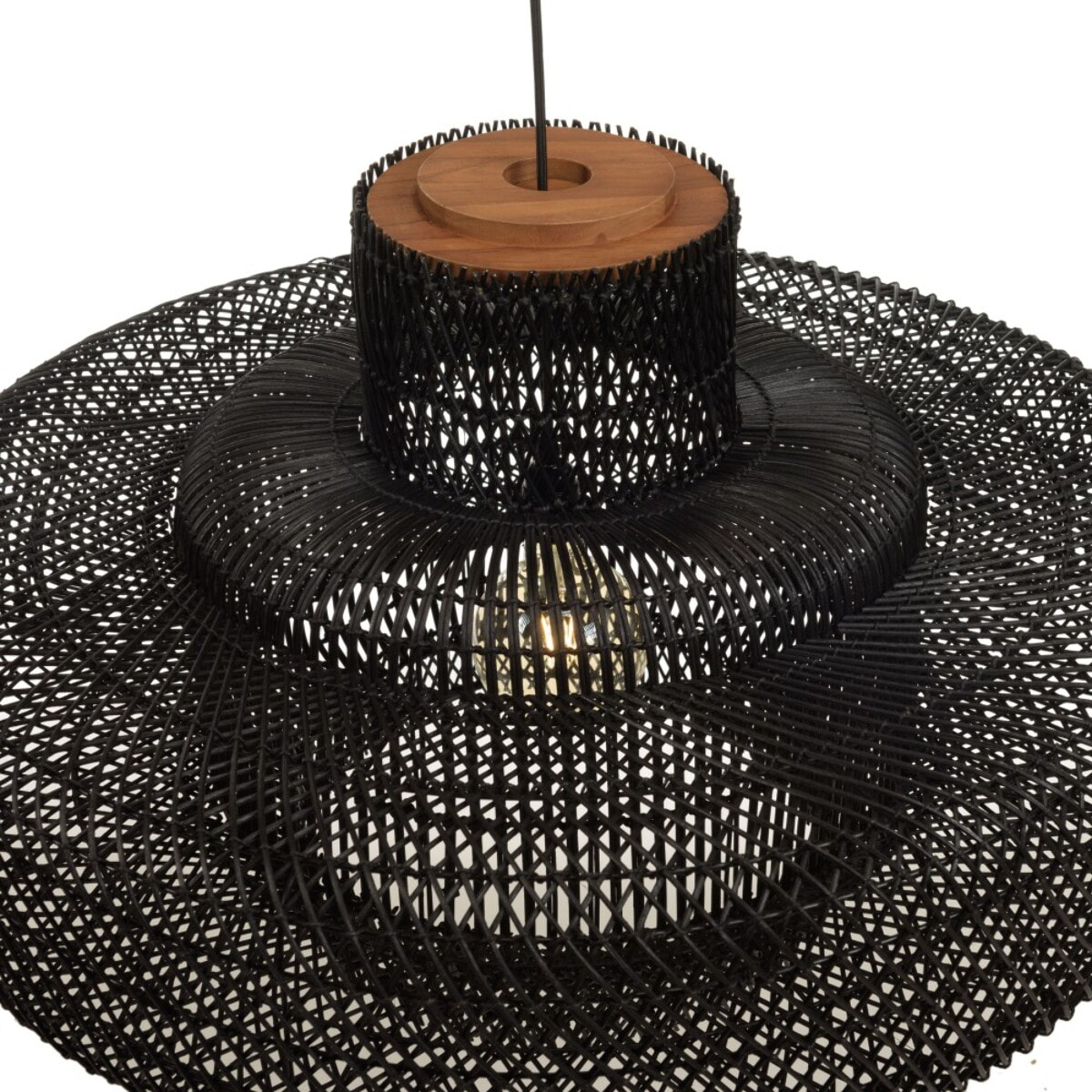SIXTINE - Suspension 'double' 90x90cm en rotin couleur noire et teck
