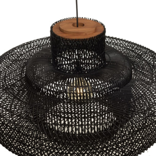SIXTINE - Suspension 'double' 90x90cm en rotin couleur noire et teck