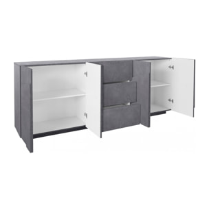 Credenza moderna a 4 ante e 3 cassetti, Made in Italy, Madia da cucina, Buffet di design da soggiorno, cm 224x44h86, colore Grigio Ardesia