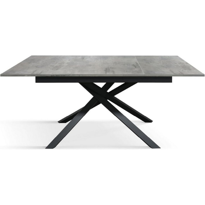 Tavolo VOLPAIA in legno, finitura grigio cemento e base in metallo verniciato antracite, allungabile 160x90 cm - 210x90 cm