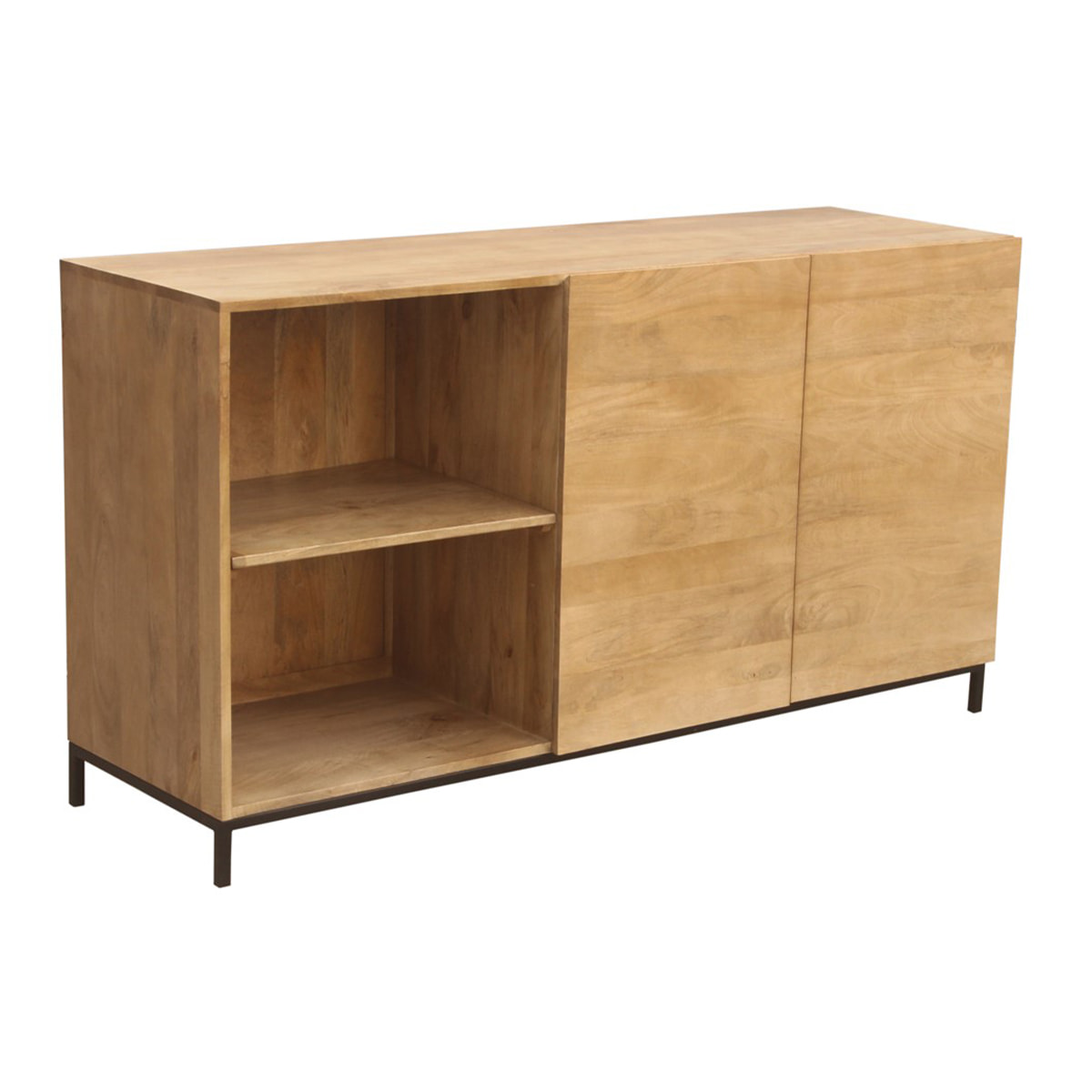 Buffet industriel en bois manguier massif et métal noir 2 portes L145 cm YPSTER