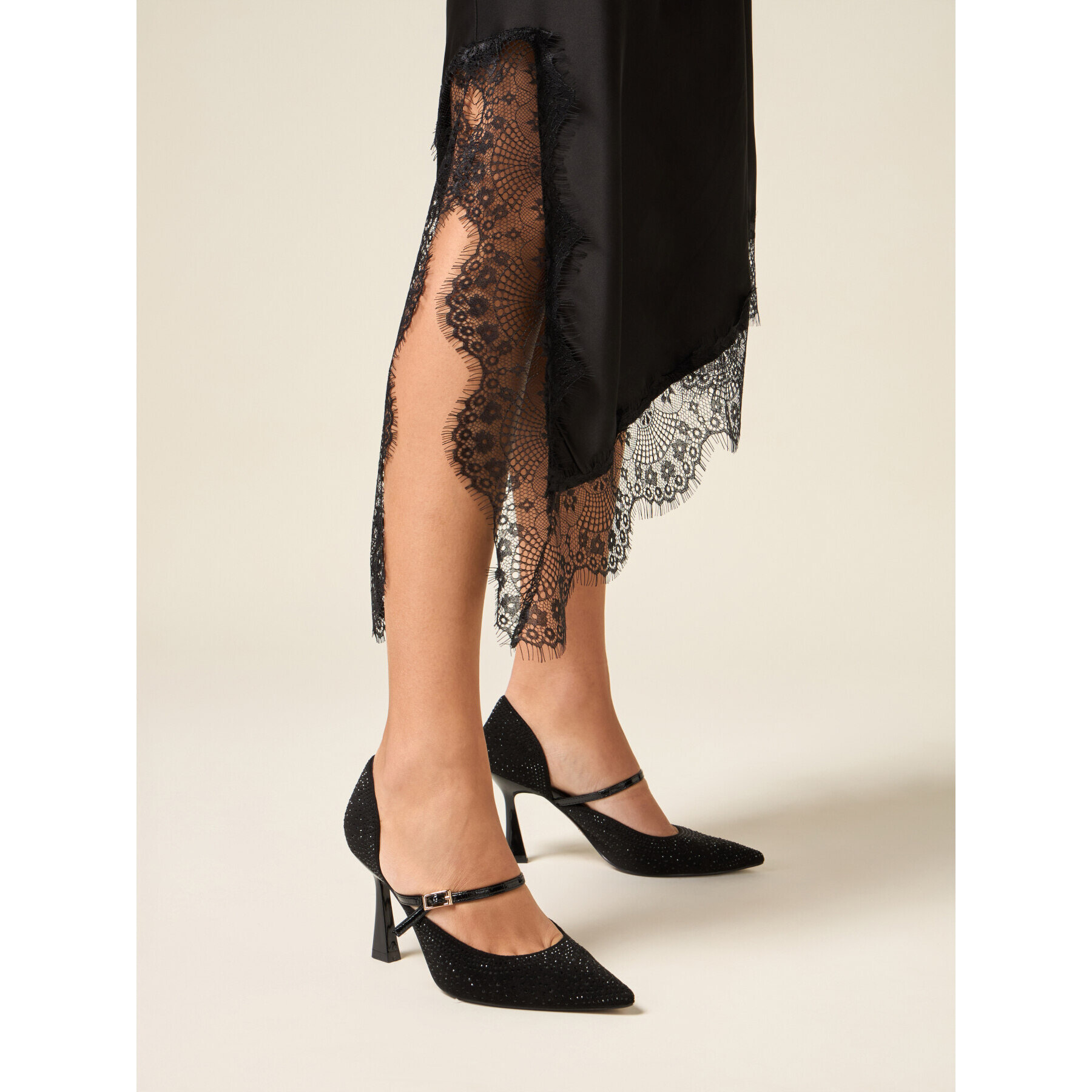 Oltre - Vestito lingerie in raso e pizzo - Nero