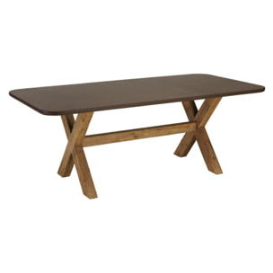 NESTOR - Table à manger 200x100cm effet béton marron pied en bois d'acacia