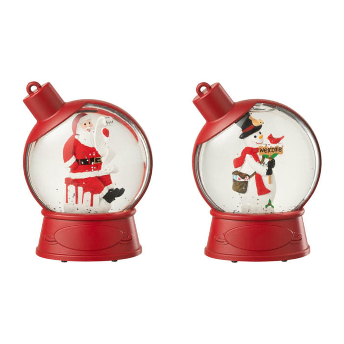 J-Line suspension Boule À Neige Bonhomme Pain D'épice + Père Noël - plastique - rouge - 2 pcs